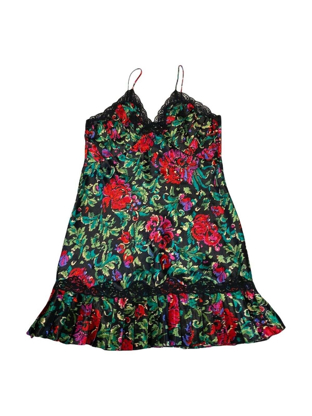 Victoria's Secret Floral Green Red Intimate Sleepwear Lingerie Night Dress Sz P